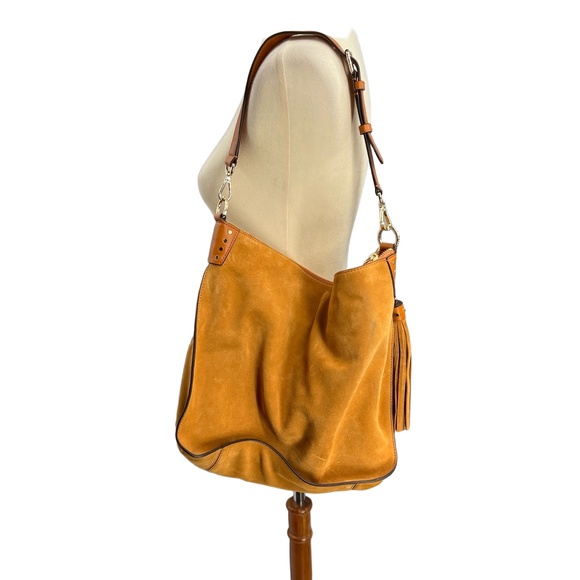 Sandro Paris Hobo Bag Brown Suede Leather Boho Chic Designer Purse Classic - Picture 1 of 13